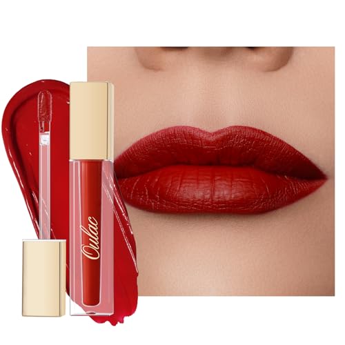 Oulac Rosso Rossetto Liquido Matte, Colore Intenso, Tinta Labbra Finish Matte, No Transfer, Lunga Tenuta, Ricco di vitamina E, Consistenza crema, Formula Vegana&Senza crudeltà 4.5ml (M01) Kiss me now