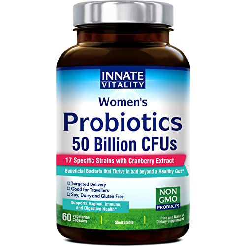 INNATE Vitality Probiotics for Women, 50 Billion CFUs, 17 Proven Strains, 60 Veggie Caps, Formulated with Prebiotics and Cranberry Extract,Non-GMO, Supports Vaginal, Digestive and Immune Health