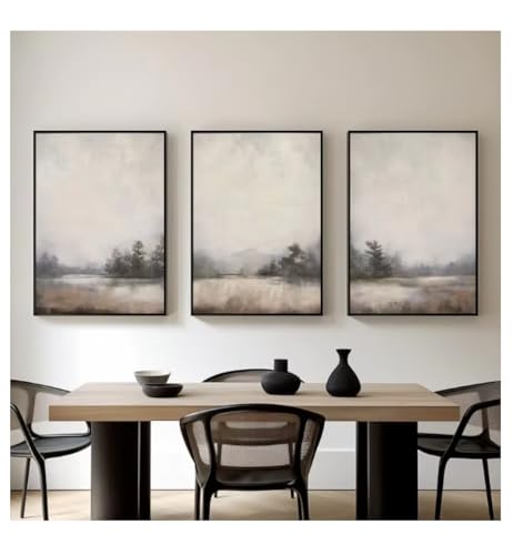 Peinture paysage abstrait neutre sur toile premium d'inspiration nordique 3 pièces