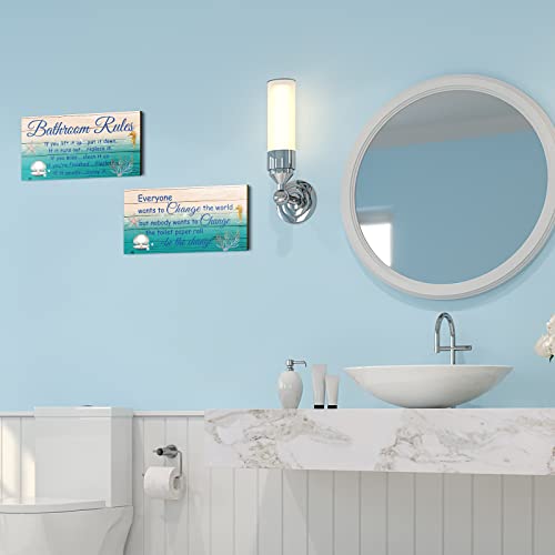 Jetec 2 Pieces Funny Bathroom Signs Bathroom Wall Decor Toilet Wall Accessories Farmhouse Toilet Rustic Wooden Signs(Sea World Style) - Image 7
