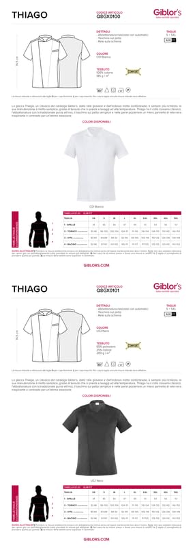 Giblor's Giacca THIAGO da Cuoco Chef Cucina in Poliestere e Cotone Slim Fit NERO
