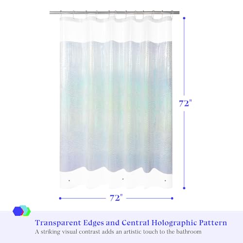 Image of Mrs Awesome Holographic Shower Curtain Liner with 3 Magnets for Bathroom, Waterproof Clear Water Cube Plastic Iridescent Shower Curtain Sparkly, Glitter PEVA Liner 72 x 72 inches