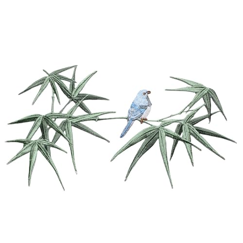 Iron/Sew on Applique Repair Patches, Blue Bird on Bamboo Patch
