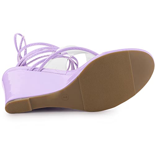 Allegra K Allegra K Women's Lace Up Clear Strap Flip Flops Purple Wedge Sandals 8 M US