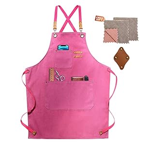 ZOMAO Apron for Women,Baking Kitchen Cooking Apron with Pockets, Cotton Canvas Cross Back Apron with Adjustable Strap and Large Pockets,BBQ Drawing Crafting Aprons for Women Chef (Pink)