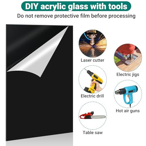 Kievano Acrylglas Platte Schwarz 30 × 20 cm – 4 Stück Plexiglas Platten 2 mm aus PMMA, Acrylplatte blickdicht für Schilder, DIY, Display, Modellbau & Gravur