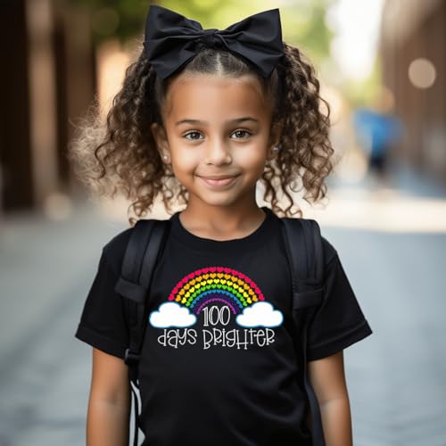 Image of Kids Little Boys Girls 100 Days of School Shirt Short Sleeve Funny Graphic Letters Print Celebration Top