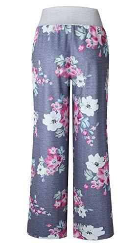 Image of Elsofer Women's Comfy Lounge Pants Soft Floral Pajama Pants Loose Drawstring Wide Leg Palazzo Pants for Sleep, Casual Wear