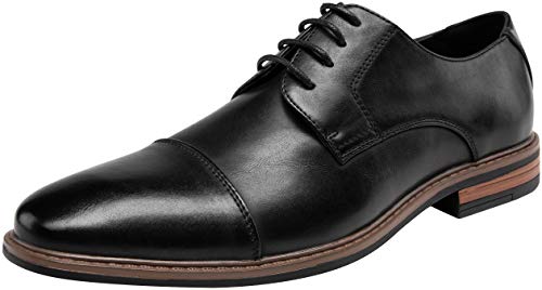 VEPOSE Men's Cap Toe Oxford Business Formal Lace Dress Shoes(10.5,Black)