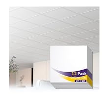 12 PCS 2x2 FT White Ceiling Tiles, 24x24 Inch PVC Waterproof Smooth Drop Ceiling Panels Fire-Rated Reusable Ideal for Bedroom Living Room Basement Bathroom Commercial Space Cover 48 Sq.Ft