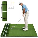 Golf Hitting Mat 5x4 ft, Real Feel Golf Mat with Rough Artificial Grass, Dual Turf, 6 Tee Holes Design for Left and Right Handed Golfers, Indoor & Outdoor Swing & Chipping Practice