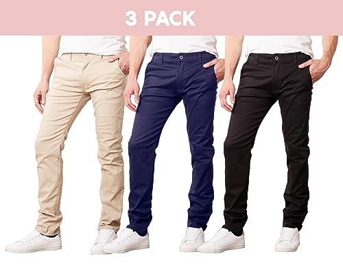 Men's Flex Stretch Slim Fit Chino Pants, Classic Rayon Blend Pants with Multi Pocket 3 Pack2