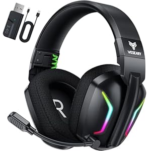 WESEARY Wireless Gaming Headset for PS5, PC, PS4, Switch & Mac, Dual-Mode 2.4GHz & Bluetooth Headset with ENC Noise Cancelling Microphone, 50mm Stereo Drivers,Dynamic LED Lights,Up to 50Hr Playtime
