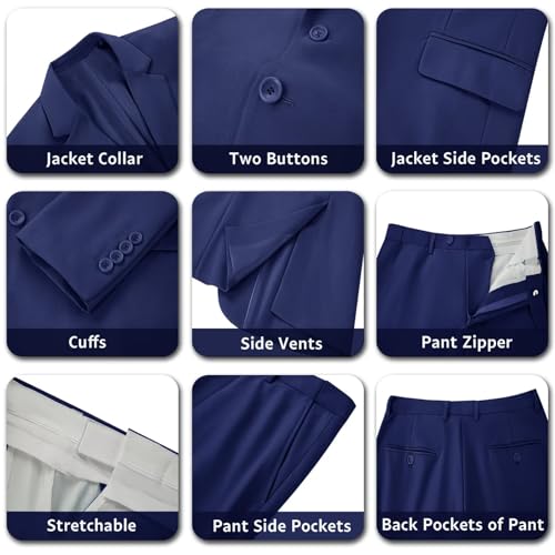 Mens 2 Piece Suit Set Slim Fit 2 Button Dress SuitsTuxedo Set Wedding Blazer Jacket Pants Tie Business Party Prom Suit4