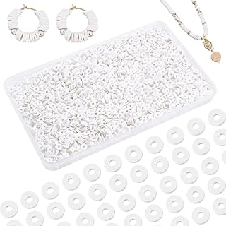 PandaHall Heishi Clay Beads, 3000 Pcs 6mm Vinyl Disc Beads Flat Round Handmade Polymer Clay Beads for Hawaiian Earring Choker Anklet Bracelet Necklace Jewellery Making Summer Surfer, White