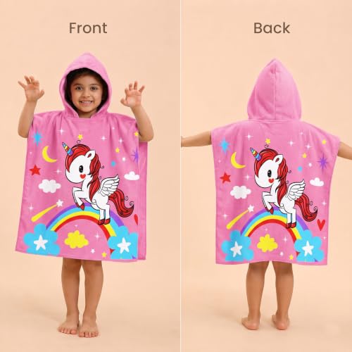 Image of Kids Poncho Towel 120x60 CM, Unicorn Rainbow, Bubblegum Pink