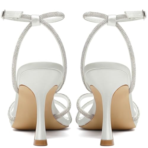 Image of Mostrin Strappy Heels for Women Ankle Strap Heels Women's Heeled Sandals for Party Prom Wedding