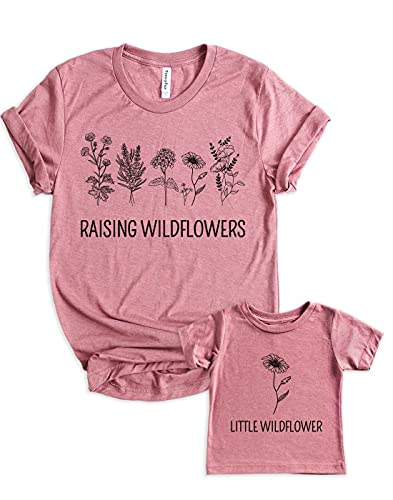 Image of Teeny Fox Raising Wildflowers Little Sunflower Mother Daughter Matching Outfits Mom and Me Cute Family Shirts