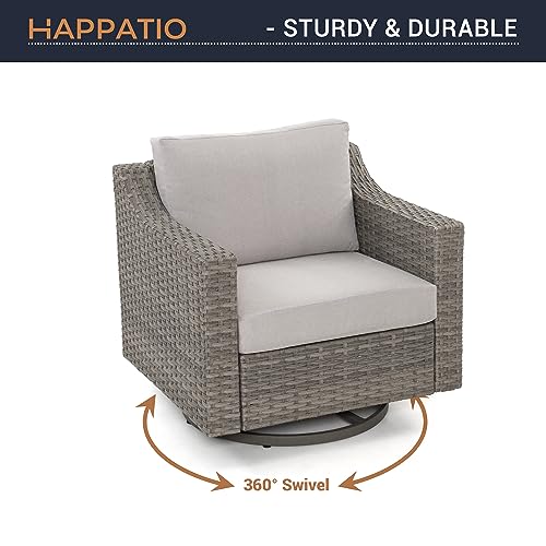 HAPPATIO Patio Chairs Set of 2, 360-Degree Swivel Outdoor Chairs, 3 Piece Wicker Patio Bistro Set with Comfortable Cushions and Sturdy Rattan Table for Yard, Porch, Balcony(Grey)