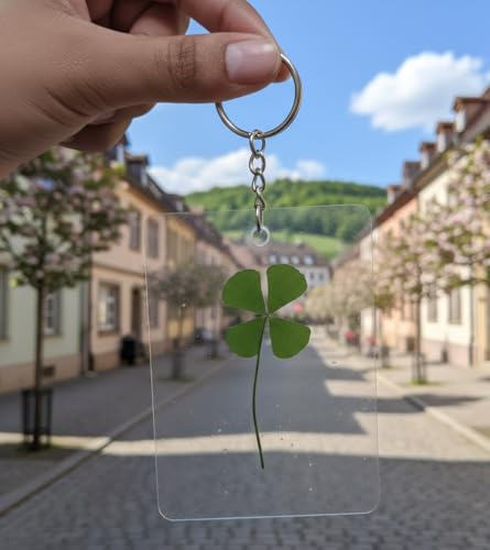 Image of Real Four-Leaf Clover Card (pack of 1) - Laminated Pressed Leaves, Waterproof Preservation, Good Luck charm, perfect gift, Lucky key chain, bag charm, | Free 'clover necklace' gift inside ! |