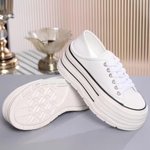 Comfort Lace-up Sneakers for Women Fold-Down Heels Dual-Style Design Waterproof Chunky Platform Genuine Leather Casual Shoes - Image 7
