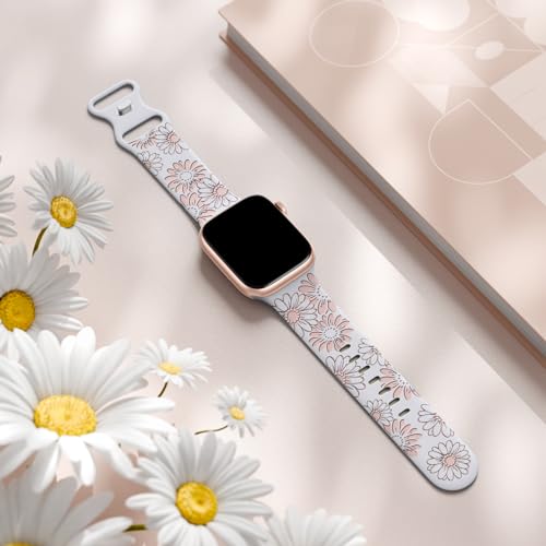Maledan Floral Engraved Strap Compatible with Apple Watch Straps 41mm 40mm 38mm 42mm for Women, Two-Tone Flower Soft Silicone Sport Band for iWatch Strap SE Series 11 10 9 8 7 6 5 4 3 2 1, White/Pink - Image 7
