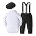 SALNIER Baby Boy Dress Suit Clothes Sets Infant Tuxedo Gentleman Suits Outfits Bowtie Shirt Suspenders Pants Beret Hat(Black-whi,18-24 Months)