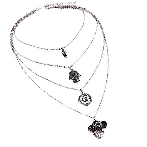 Preisvergleich Produktbild Deniferymakeup Mehrschichtige Halskette mit Elefantenblatt-Anhänger für Damen und Mädchen