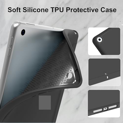Image of Case for iPad 9th Generation 2021 / iPad 8th Gen 2020 /iPad Cover 7th Generation 2019, Silicone Case with Pencil Holder for iPad 9 /8 /7 10.2 inch, Auto Sleep /Wake, Black