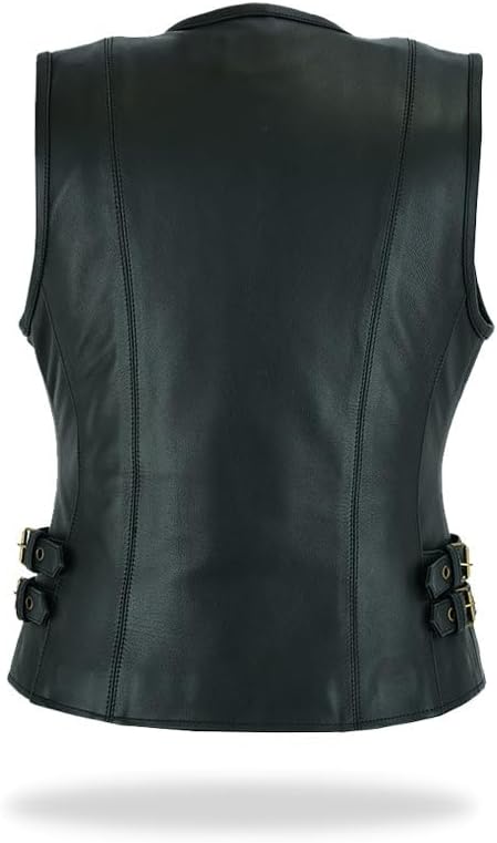 Women's Premium Cowhide Leather Motorcycle Heavy Duty Vest – Biker Riding Collarless Vest - Image 2