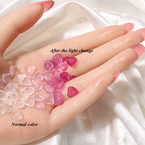 3D Heart Nail Charms For Acrylic Nails, 3D Nail Heart Rhinestone Orange Pink Blue Heart Acrylic Nail Art Supplies Heart Nail Jewelry Change Color In Sunlight Diy Nail Decorations #TOP3