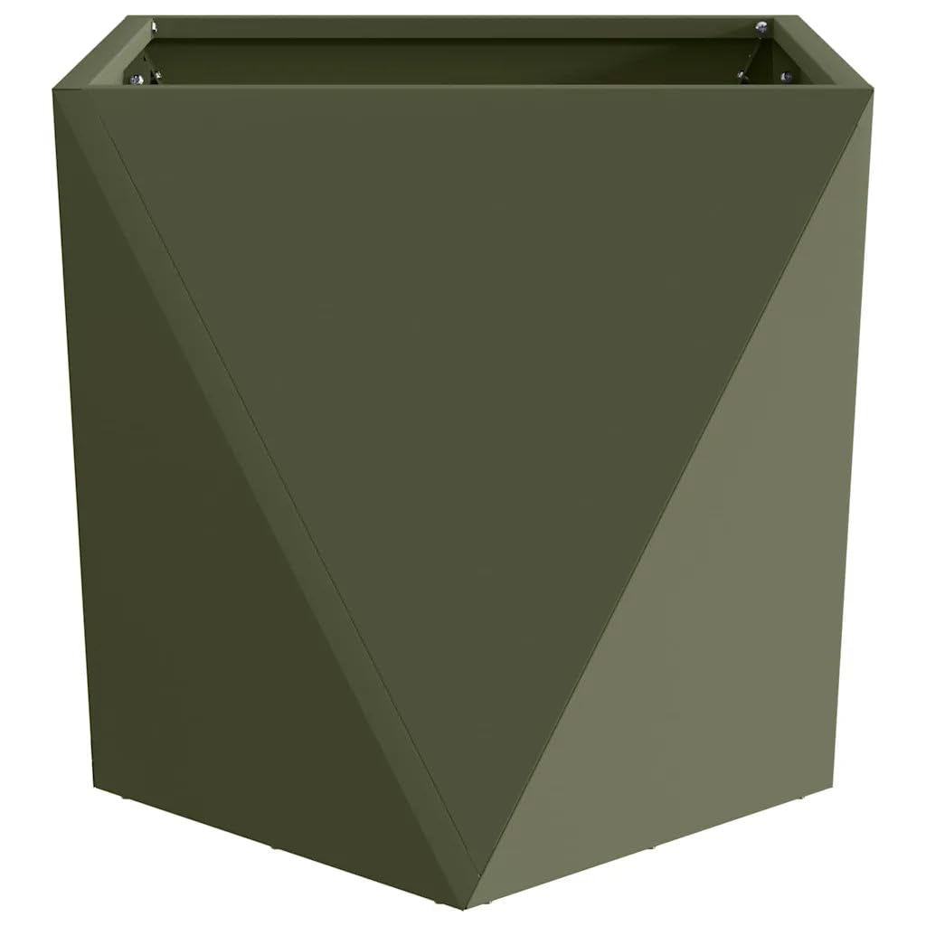 Helloshop26 Set di 2 fioriere moderne per esterni, 40 x 40 x 40 cm, stile pulito in acciaio, verde oliva 02_0053069