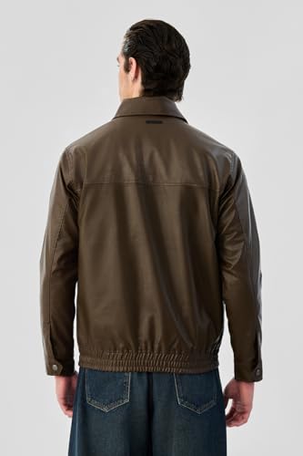 Image of SNITCH Men Casual Jacket | Regular Fit Lapel Collar Solid Full Sleeve | 100% Polyester PU With Zipper Closure For Men's Casual Outerwear |