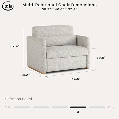Image of Serta Tahoe 46″ Twin Size Convertible Chair, Modern, Track Arm, Dream Coils, Boucle Fabric