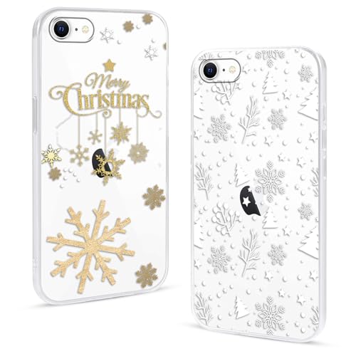 2 Pezzi Cover Natale per iPhone SE 2020 SE 2022 Custodia Trasparente Natalizie Fiocco di Neve Aesthetic Disegni Ultra Sottile Morbido Antiurto Christmas Case per Ragazze donna