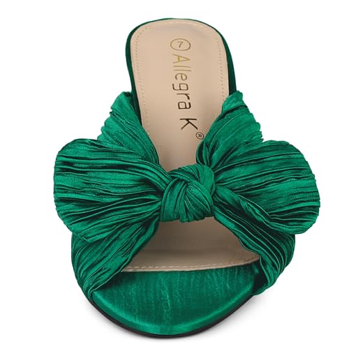 Allegra K Women's Pleated Bowknot Slip on Chunky Heels Green Slide Sandals 5.5 M US