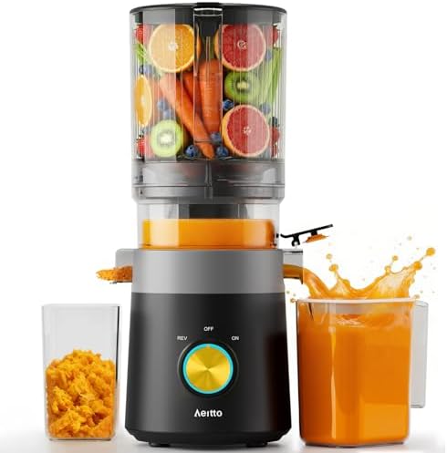 Aeitto Cold Press Juicer Self Feeding for Vegetables & Fruits, Slow Masticating Juicer Machines Easy to Clean, Yellow