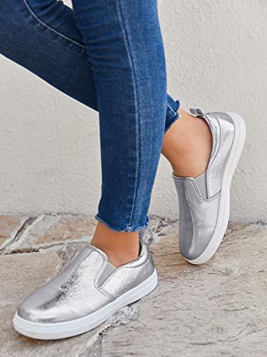 Eileency Boys Girls Shoes Glitter Loafers Slip On Walking Casual Waterproof Canvas Silver #TOP5