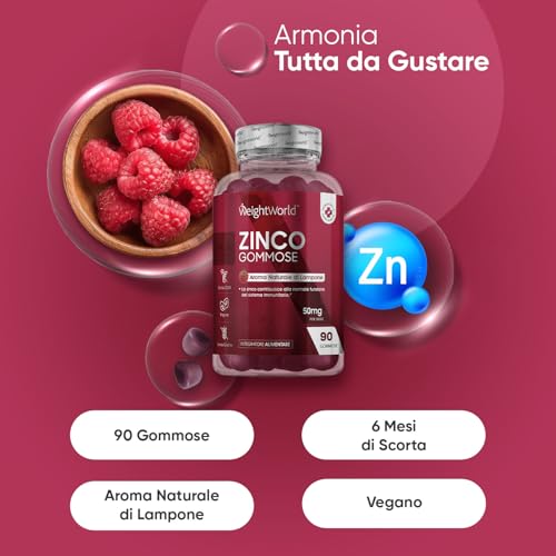 Zinco Integratore In 90 Gommose Vegane (Fornitura Per 6 Mesi) All'aroma Naturale Di Lampone, Lo Zinco Contribuisce Alla Normale Funzione Del Sistema Immunitario (Efsa), Integratore Zinc Senza Glutine - 2