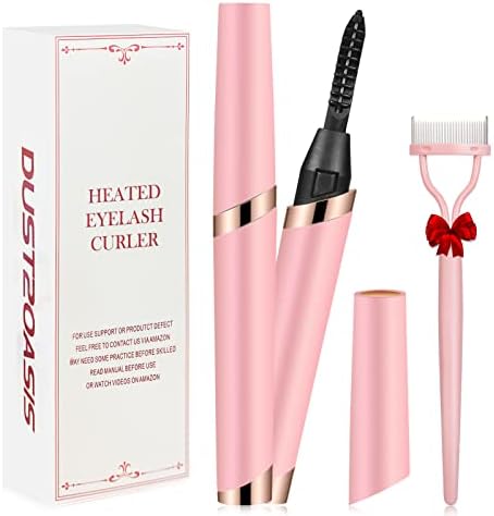 DUST2OASIS Heated Eyelash Curlers, Electric Eyelash Curlers, Rechargeable Lash Curler with Eyelash Comb for Makeup Natural Curling Eye Lashes and 24 Hours Long Lasting - Light Pink 2023 Updated Model