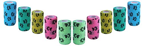 Image of Prairie Horse Supply 4 Inch Vet Wrap Tape Bulk (Paw Prints Variety) (Pack of 12) Self Adhesive Adherent Adhering Flex Bandage Grip Roll for Dog Cat Pet