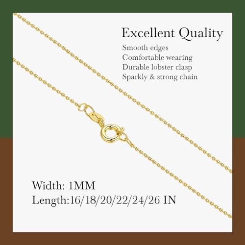 PESFIOLO 14K Gold Chain for Women Mens Trendy 14K Gold Necklaces for Women Necklace Chains Necklace Womens Cable Chains Necklaces for Mens Golden Accessories for Womens 16-26IN (24in) by PESFIOLO - Image 2