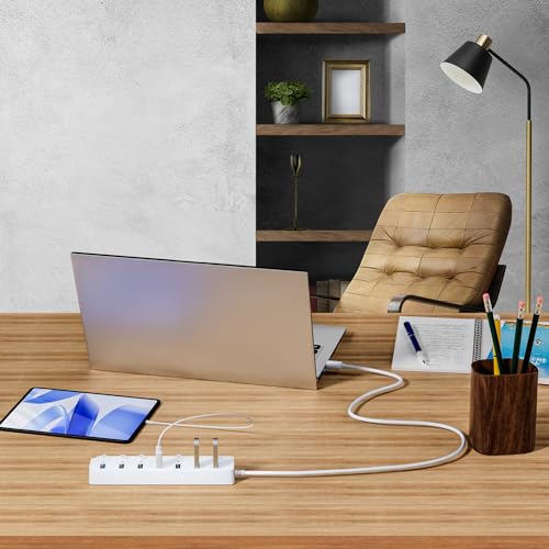 Image of ONFINIO USB Hub 3.0, 7-Port USB Hub Splitter with Individual On /Off Switches and Lights, 3.2ft /1m Long Cable Compatible with MacBook, Laptop, Surface Pro, PS4, PC, Flash Drive, Mobile HDD-White