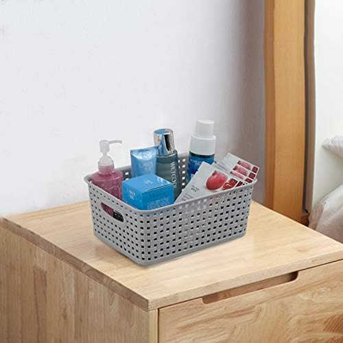 Waikhomes Set of 6 Plastic Kitchen Storage Baskets, Small Weave Cupboard Basket, Grey