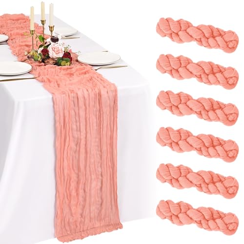 Showgeous Lot de 6 Chemins de Table Corail 55x300cm Mode Chemin de Table Bohèmes en Gaze,Boho en...