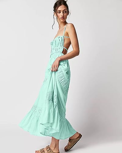 Image of VIUTIL Flowy Maxi Dress for Women Summer Cotton Backless Beach Long Dress with Pockets 2026