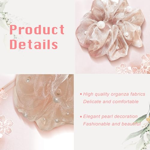 Generic YF-ZZSBFQ 3 Pack Pearls Fashion Flower Stretchy Organza Mesh Hair Scrunchies, Elastic Hair Ties Rubber Bands Hairbands thumb #3