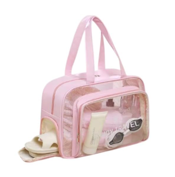 Bolsa Necessaire Transparente Imperme?vel para Praia e Piscina, itens pessoais e de higi?ne (Rosa)