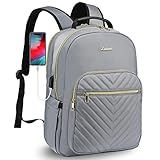 LOVEVOOK Laptop Backpack for Women Quilted Business Work Computer Bags Stylish Purse Bookbag, 15.6-Inch, Grey