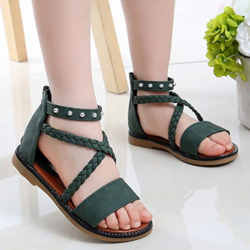 Girls Sandals Princess Shoes Soft Sole Beach Sandals Kids Roman Shoes Girls Water Sandal (Green, 34 Big Kids)2